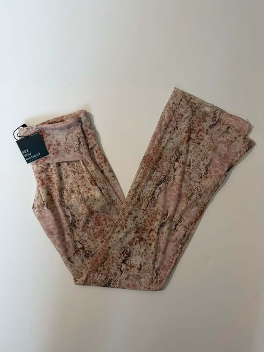 Boho Festival Fairy Sheer Women's Pink Snakeskin Print Mesh Flare Pants